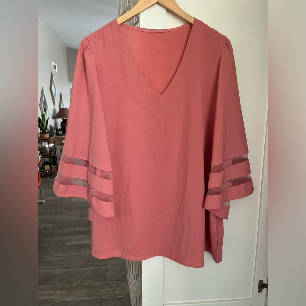 Pink V-Neck 3/4 Sleeve Blouse $12